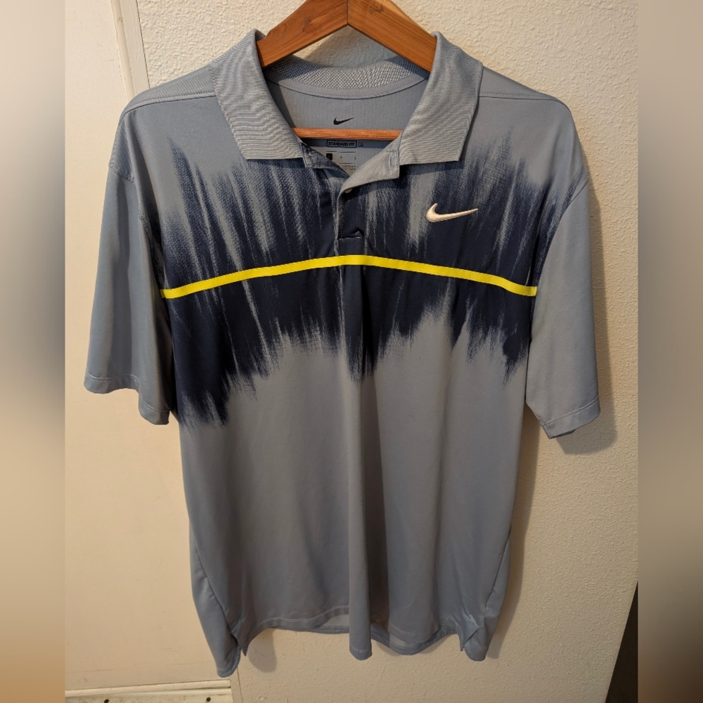 Nike Men's Dri-fit Golf Polo Gray‎ With Blue Volt Size Large
